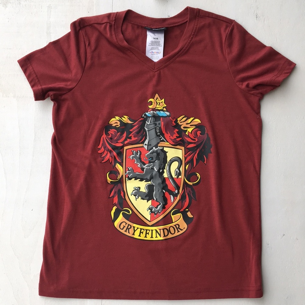 Harry Potter Gryffindor Kids Short Sleeve V-neck T-Shirt Maroon SZ 14/16.